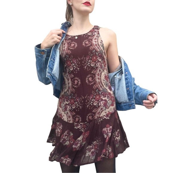 Free People Intimately Bohemian Paisley Floral Drop Waist Mini Tank Dress XS - Picture 1 of 8